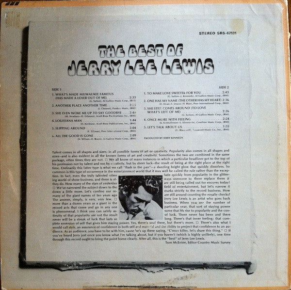 Lewis, Jerry Lee - The Best Of Jerry Lee Lewis (VG) (Vinyl LP)