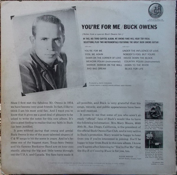 Owens, Buck - You're For Me (VG) (Vinyl LP)