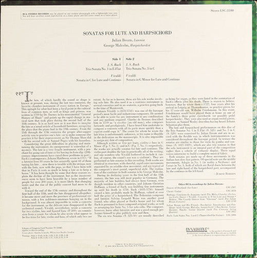 Bream, Julian / George Malcolm, Bach / Vivaldi - Sonatas For Lute And Harpsichord (Vinyl, VG+) (Vinyl LP)