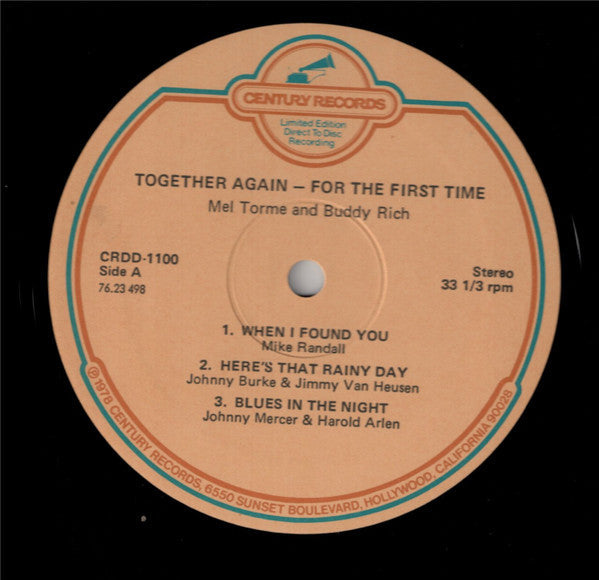 Torme, Mel And Buddy Rich - Together Again – For The First Time (Vinyl, VG+) (Vinyl LP)