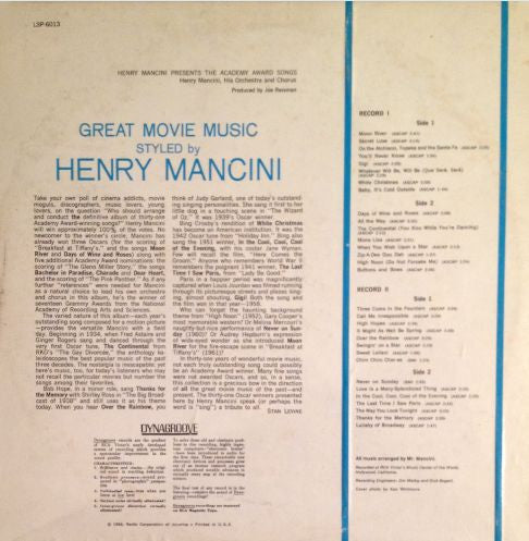 Mancini, Henry & His Orchestra And Chorus - Henry Mancini Presents The Academy Award Songs (VG+) (Vinyl LP)
