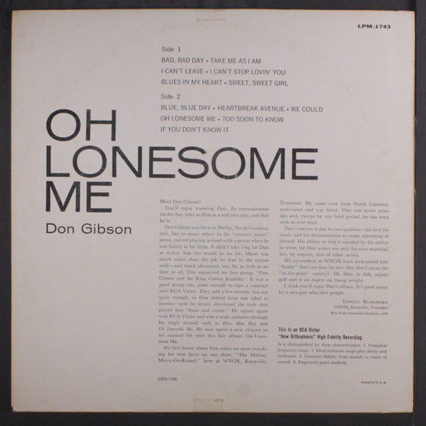 Gibson, Don - Oh Lonesome Me (G+) (Vinyl LP)