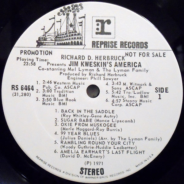 Herbruck, Richard D. with Jim Kweskin Co-Starring Mel Lyman And The Lyman Family - Jim Kweskin's America  (VG+) (Vinyl LP)