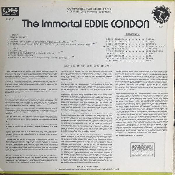 Condon, Eddie - The Immortal Eddie Condon (VG+) (Vinyl LP)