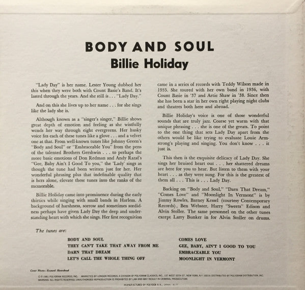 Holiday, Billie - Body And Soul (Vinyl, VG+) (Vinyl LP)