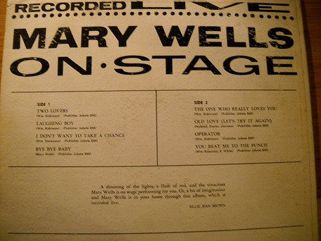 Wells, Mary - Recorded Live On Stage (VG) (Vinyl LP)