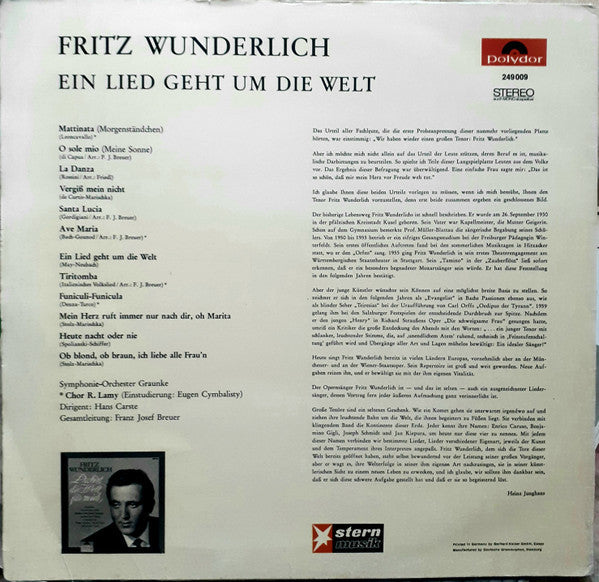 Wunderlich, Fritz - Ein Lied Geht Um Die Welt (VG+) (Vinyl LP)