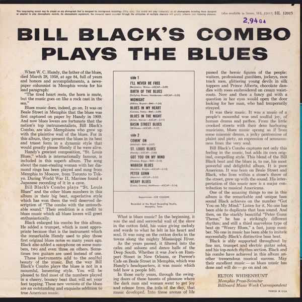 Black's, Bill Combo - Bill Black's Combo Plays The Blues (NM or M-) (Vinyl LP)