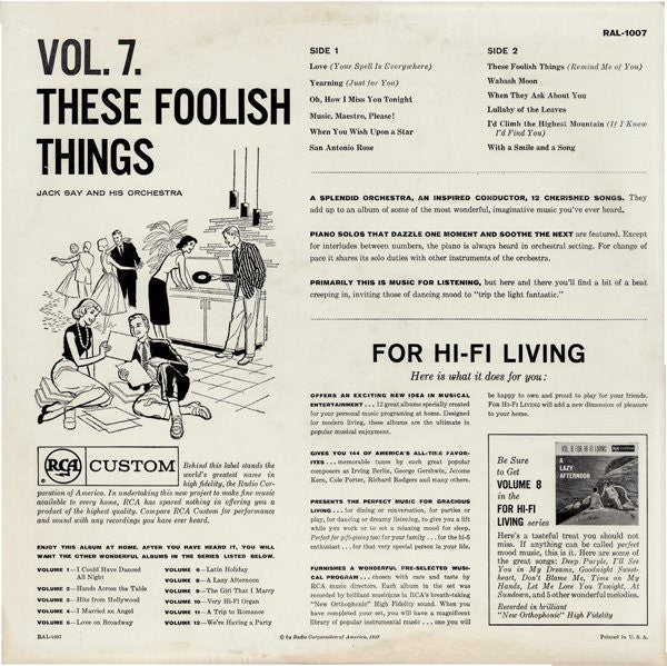 Say, Jack And His Orchestra - These Foolish Things - Vol. 7 For Hi-Fi Living (VG) (Vinyl LP)