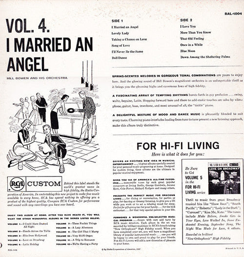 Bowen, Hill And His Orchestra - I Married An Angel - Vol. 4 For Hi-Fi Living (VG+) (Vinyl LP)