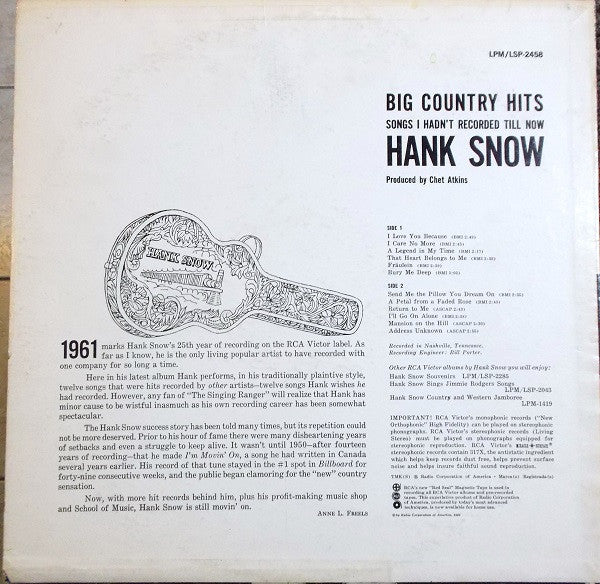 Snow, Hank - Big Country Hits: Songs I Hadn't Recorded Till Now (VG) (Vinyl LP)