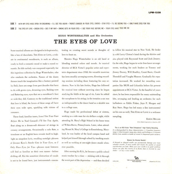 Winterhalter, Hugo Orchestra - The Eyes Of Love... (VG) (Vinyl LP)