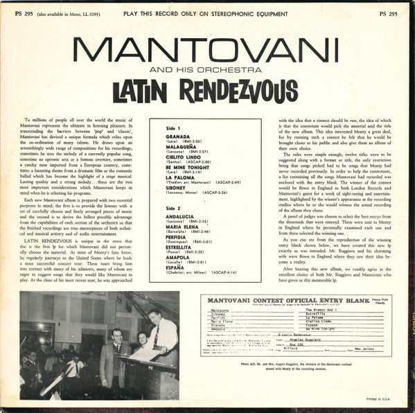Mantovani And His Orchestra - Latin Rendezvous (Vinyl, VG) (Vinyl LP)