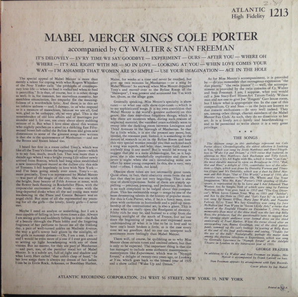 Mercer, Mabel - Mabel Mercer Sings Cole Porter (VG+) (Vinyl LP)