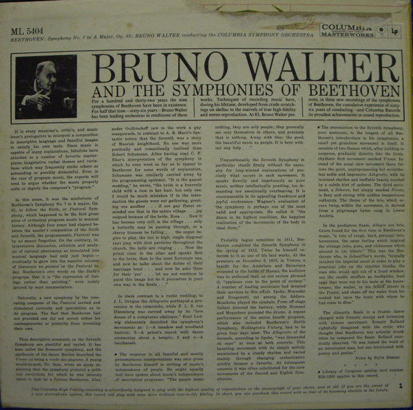 Walter, Beethoven - Symphony No. 7 In A Major (VG+) (Vinyl LP)