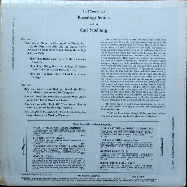Sandburg, Carl - Carl Sandburg's Rootabaga Stories (VG+) (Vinyl LP)