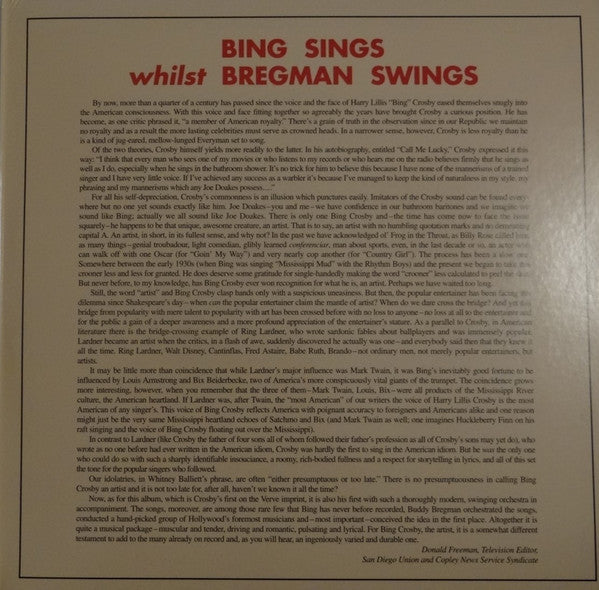 Crosby, Bing & Buddy Bregman - Bing Sings Whilst Bregman Swings (Vinyl, VG+) (Vinyl LP)