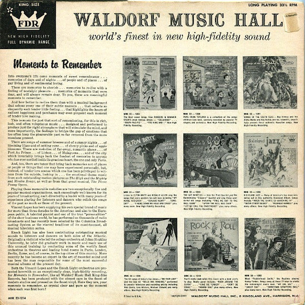 Lopez, Cincent And His Orchestra and Enoch Light And His Orchestra - Moments To Remember (VG+) (Vinyl LP)