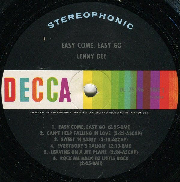 Dee, Lenny - Easy Come, Easy Go (VG+) (Vinyl LP)