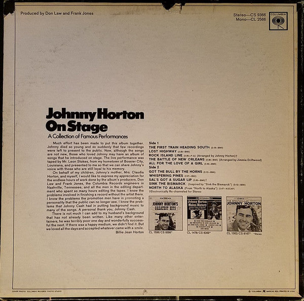 Horton, Johnny - Johnny Horton On Stage (VG) (Vinyl LP)