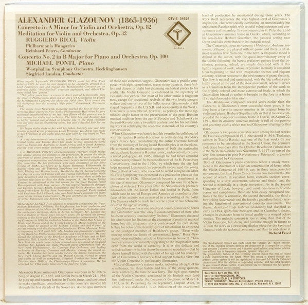 Glazounov - Ruggiero Ricci, Philharmonia Hungarica ; Reinhard Peters / Michael Ponti, Westphalian Symphony Orchestra, Recklinghausen ; Siegfried Landau - Violin Concerto / Meditation For Violin And Orchestra / Piano Concerto No. 2 (VG+) (Vinyl LP)