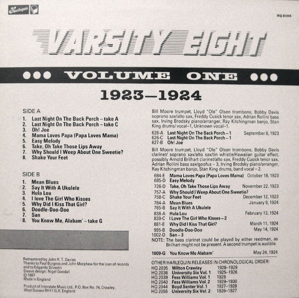 Varsity Eight - The Complete Sessions 1923-1924 (M) (Vinyl LP)