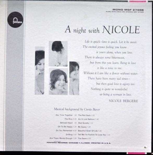 Bergere, Nicole - A Night With Nicole (VG+) (Vinyl LP)