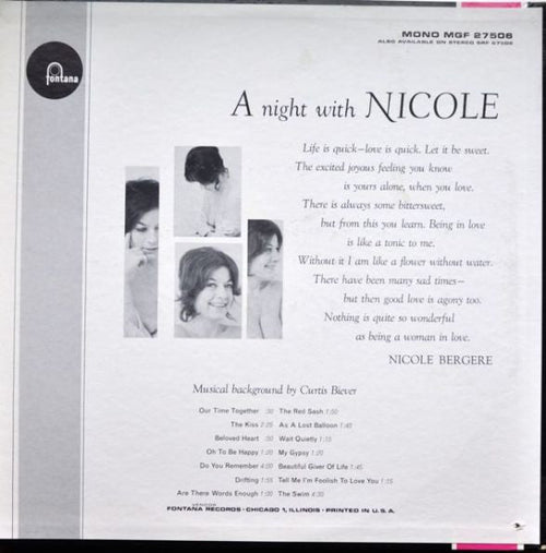 Bergere, Nicole - A Night With Nicole (VG+) (Vinyl LP)