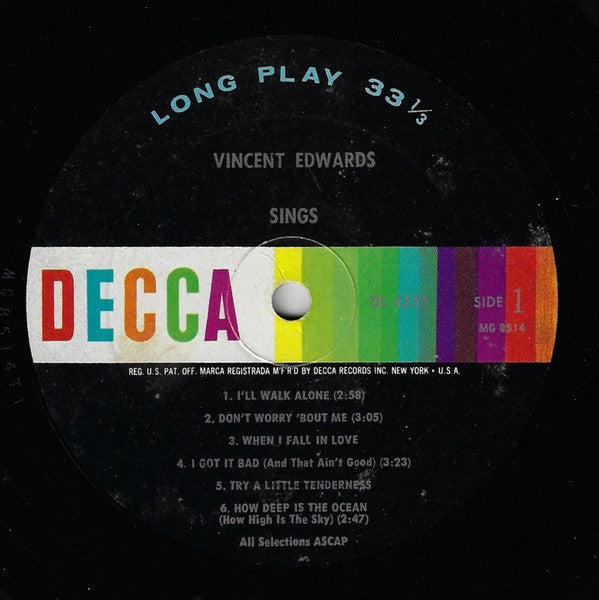 Edwards, Vincent - Vincent Edwards Sings (VG+) (Vinyl LP)