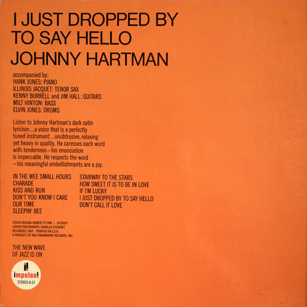 Hartman, Johnny - I Just Dropped By To Say Hello (Vinyl, VG+) (Vinyl LP)