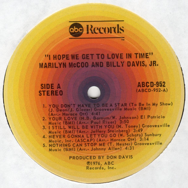 McCoo, Marilyn & Billy Davis Jr. - I Hope We Get To Love In Time (Vinyl, VG+) (Vinyl LP)