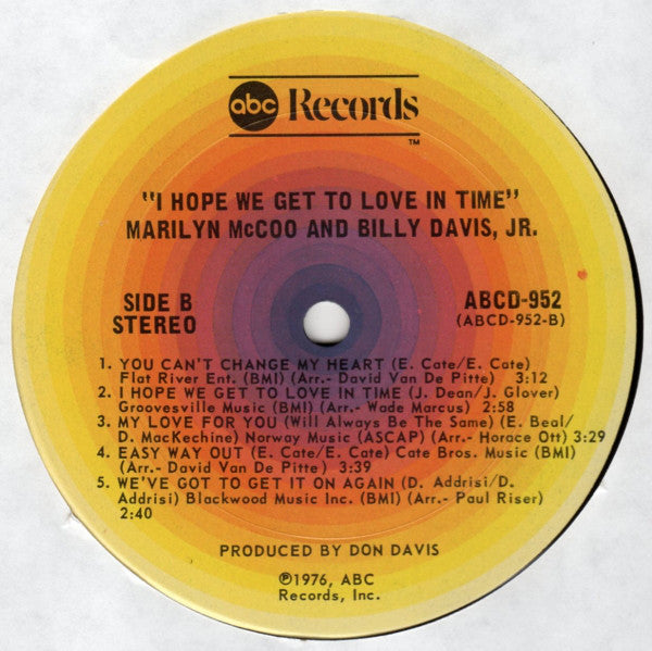 McCoo, Marilyn & Billy Davis Jr. - I Hope We Get To Love In Time (Vinyl, VG+) (Vinyl LP)