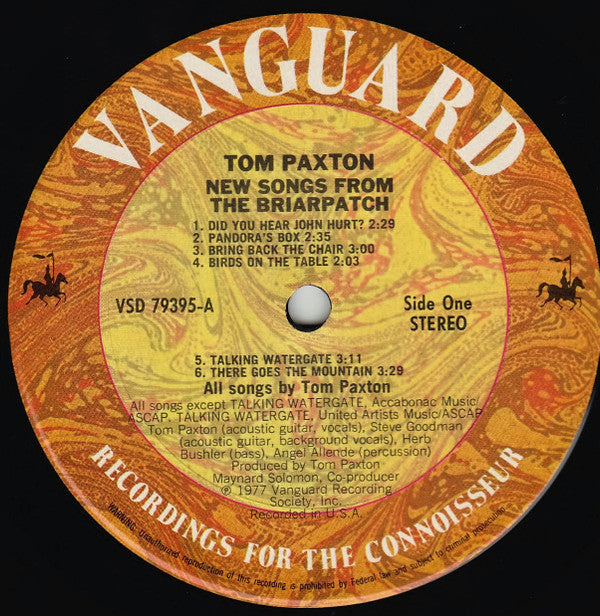 Paxton, Tom - New Songs From The Briarpatch (VG+) (Vinyl LP)