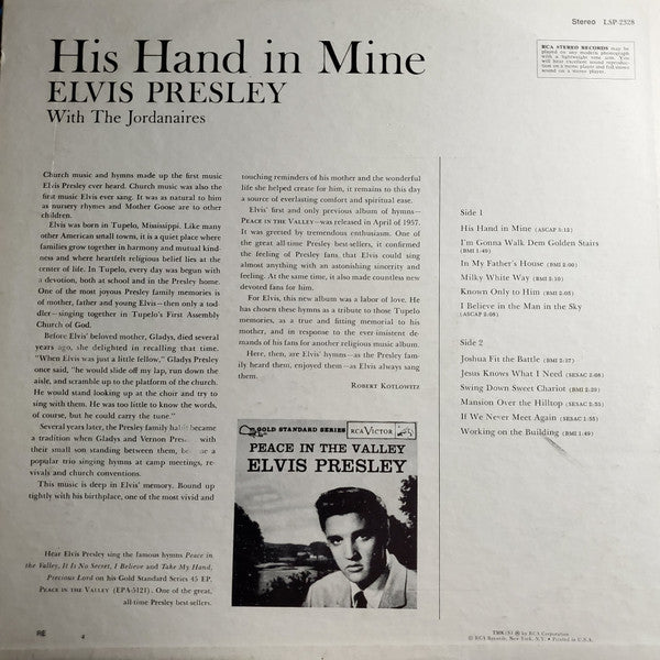 Elvis - His Hand In Mine (Vinyl, VG+) (Vinyl LP)