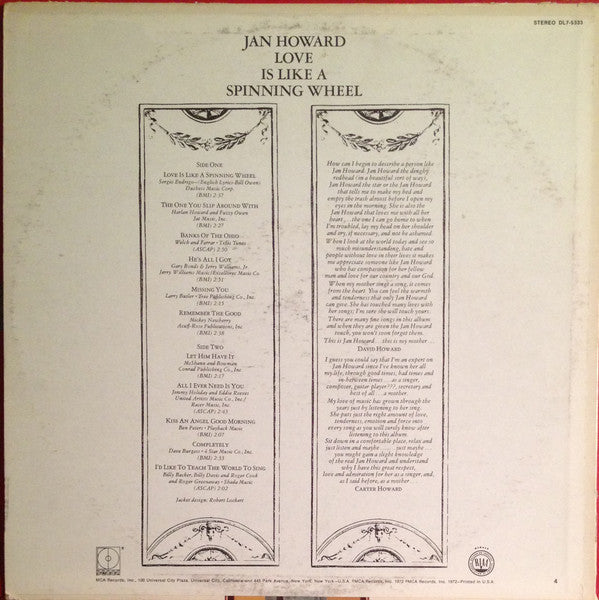 Howard, Jan - Love Is Like A Spinning Wheel (VG+) (Vinyl LP)
