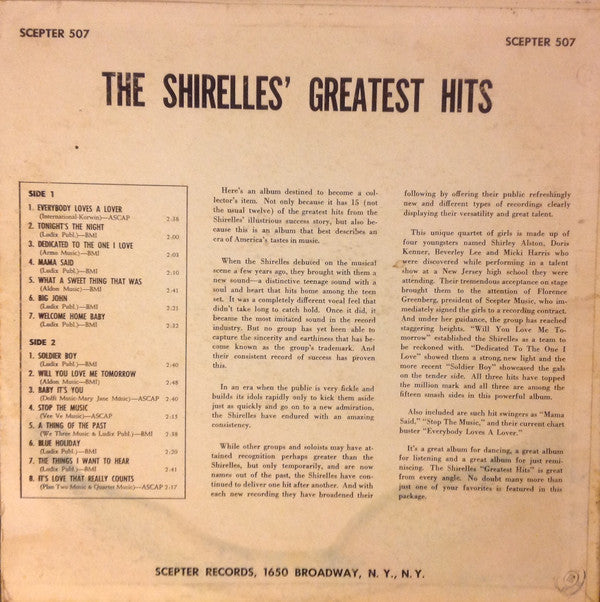 Shirelles - The Shirelles' Greatest Hits (Vinyl, VG+) (Vinyl LP)
