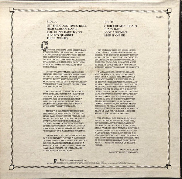 Fender, Freddy  - Your Cheatin' Heart (VG) (Vinyl LP)