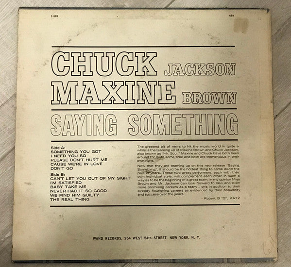 Jackson, Chuck & Maxine Brown - Saying Something (VG+) (Vinyl LP)