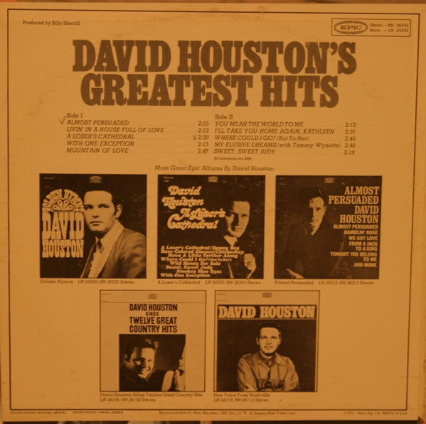 Houston, David - David Houston's Greatest Hits (NM or M-) (Vinyl LP)