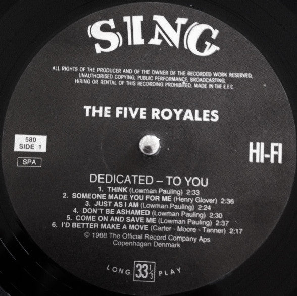 5 Royales - Dedicated To You (Vinyl, NM or M-) (Vinyl LP)