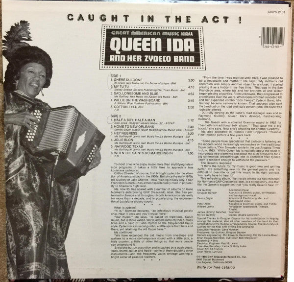 Queen Ida And Her Zydeco Band - Caught In The Act! (Vinyl, VG+) (Vinyl LP)