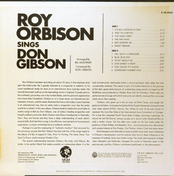 Orbison, Roy - Roy Orbison Sings Don Gibson (G+) (Vinyl LP)