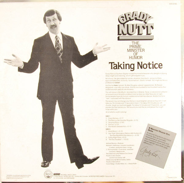 Nutt, Grady The Prime Minister Of Humor - Taking Notice (VG) (Vinyl LP)