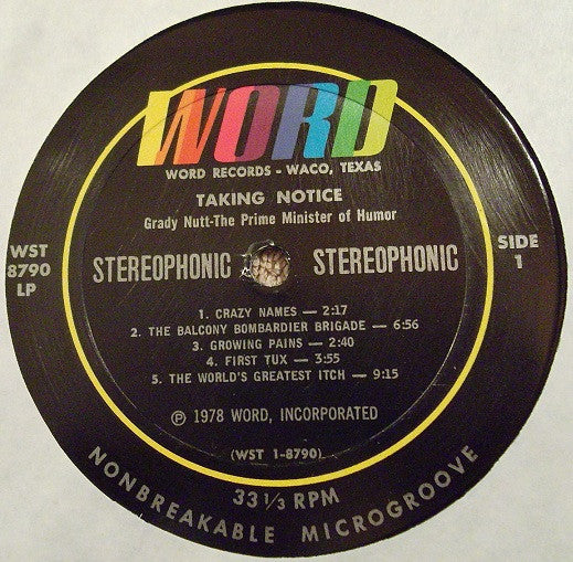 Nutt, Grady The Prime Minister Of Humor - Taking Notice (VG) (Vinyl LP)
