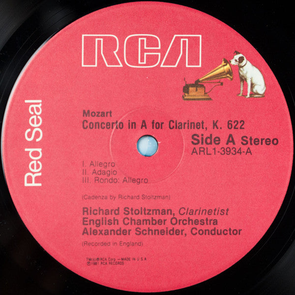 Mozart, Richard Stoltzman, English Chamber Orchestra, Alexander Schneider - Clarinet Concerto, K. 622 / Concerto  For Bassoon, K. 191 (Arranged For Clarinet) (NM or M-) (Vinyl LP)