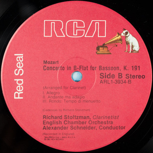 Mozart, Richard Stoltzman, English Chamber Orchestra, Alexander Schneider - Clarinet Concerto, K. 622 / Concerto  For Bassoon, K. 191 (Arranged For Clarinet) (NM or M-) (Vinyl LP)