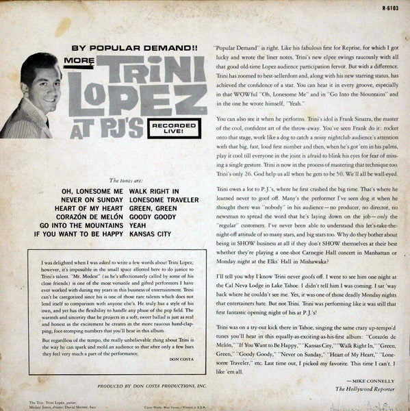 Lopez, Trini - By Popular Demand More Trini Lopez At P.J.'s (VG) (Vinyl LP)