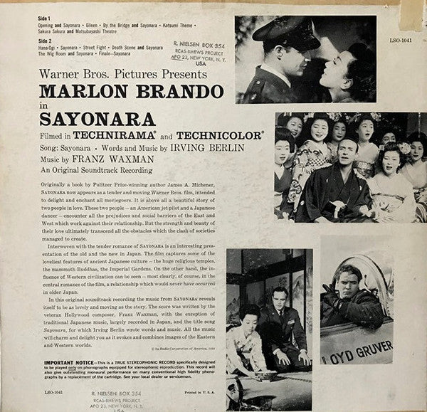 Sayonara:  An Original Soundtrack Recording (VG+) (Vinyl LP)