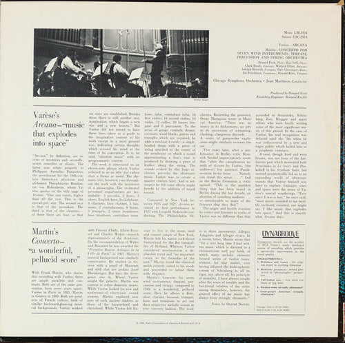 Chicago Symphony Orchestra, Jean Martinon, Varese / Martin - Arcana / Concerto For Seven Wind Instruments, Timpani, Percussion And String Orchestra (Vinyl, VG) (Vinyl LP)
