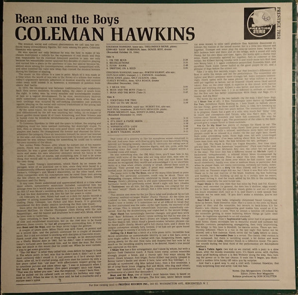Hawkins, Coleman - Bean And The Boys (Vinyl, VG) (Vinyl LP)